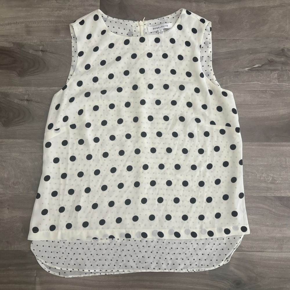 Rose + Olive Women's Blouse‎ Size S Sleeveless Black And White Polka Dots